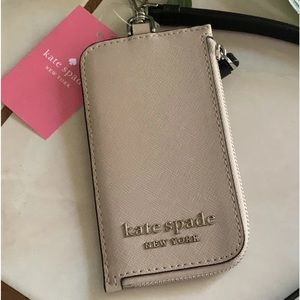 KATE SPADE CARD CASE LANYARD WLRU6012 WARM BEIGE NEW WITH TAG